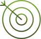 Cible verte avec une flèche parfaitement centrée dans le mille. Symbole de succès, précision et objectif atteint.