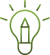 Icône ampoule verte avec crayon lumineux, symbolisant une idée, la créativité, l'innovation ou une solution inspirante.