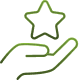 Icône contour vert d'une main présentant une étoile, symbolisant la qualité, l'excellence ou la récompense premium.